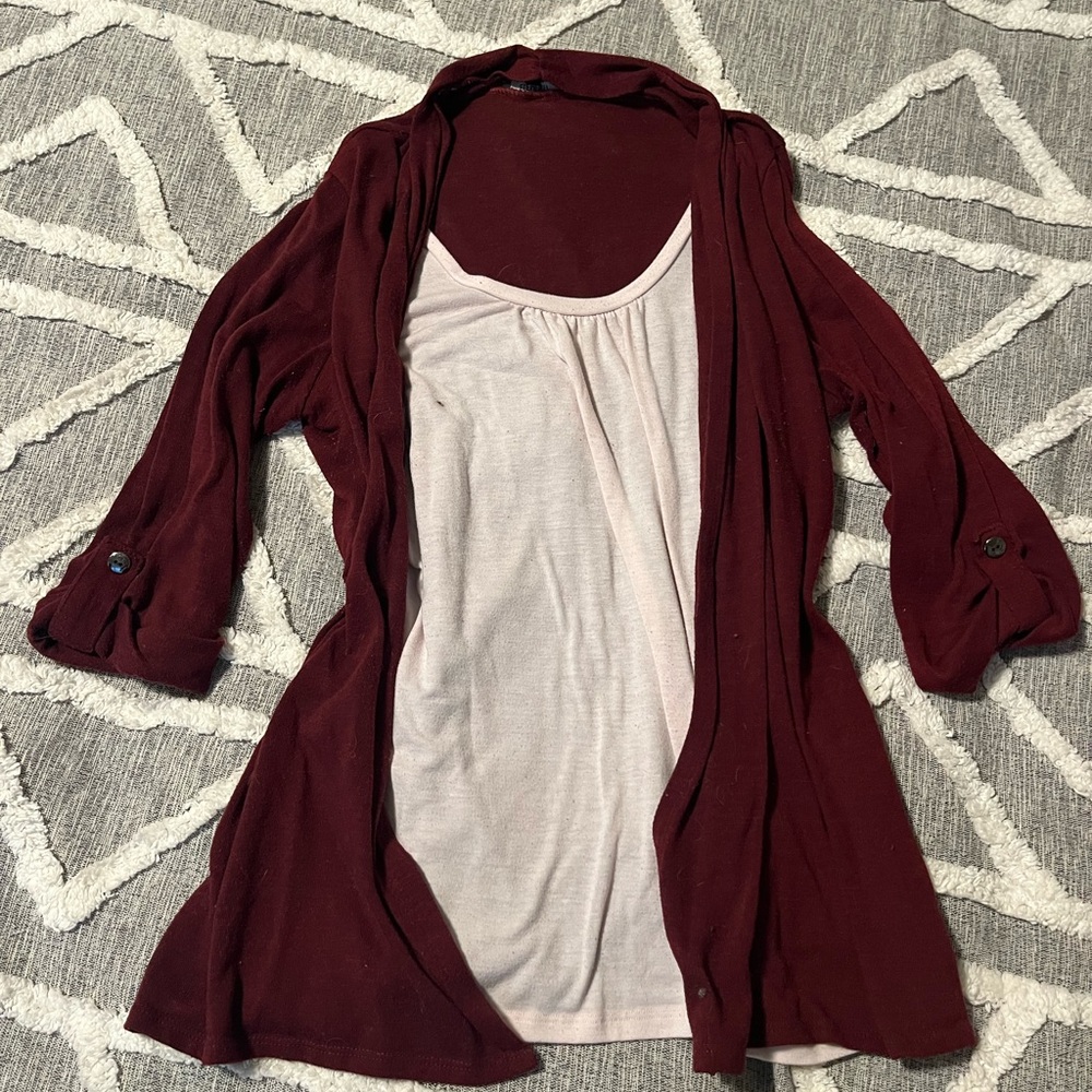 Elementz Burgundy and Light Pink Cardigan Sweater